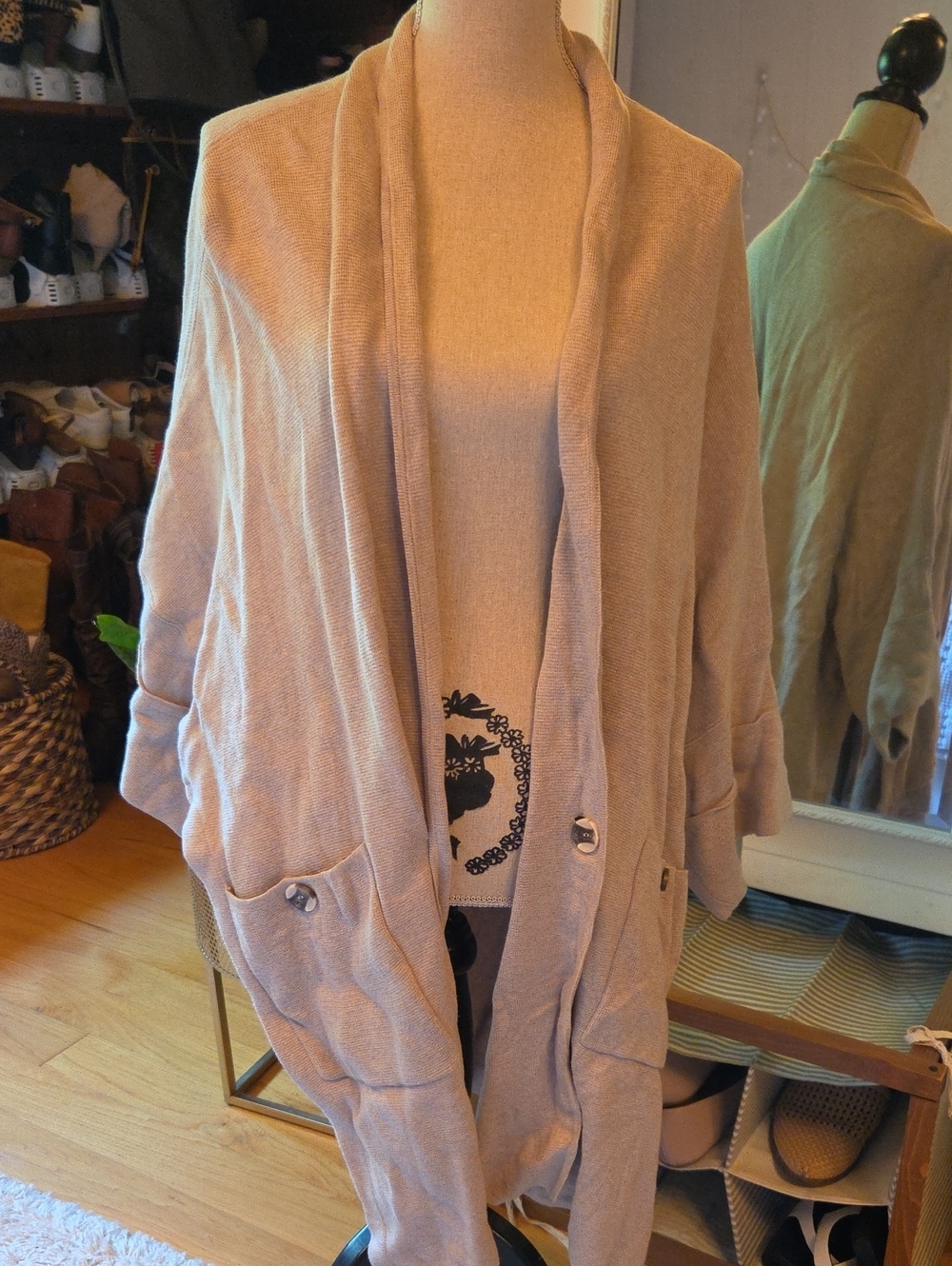 MarlaWynne Beige Open-Front Pocket Cardigan